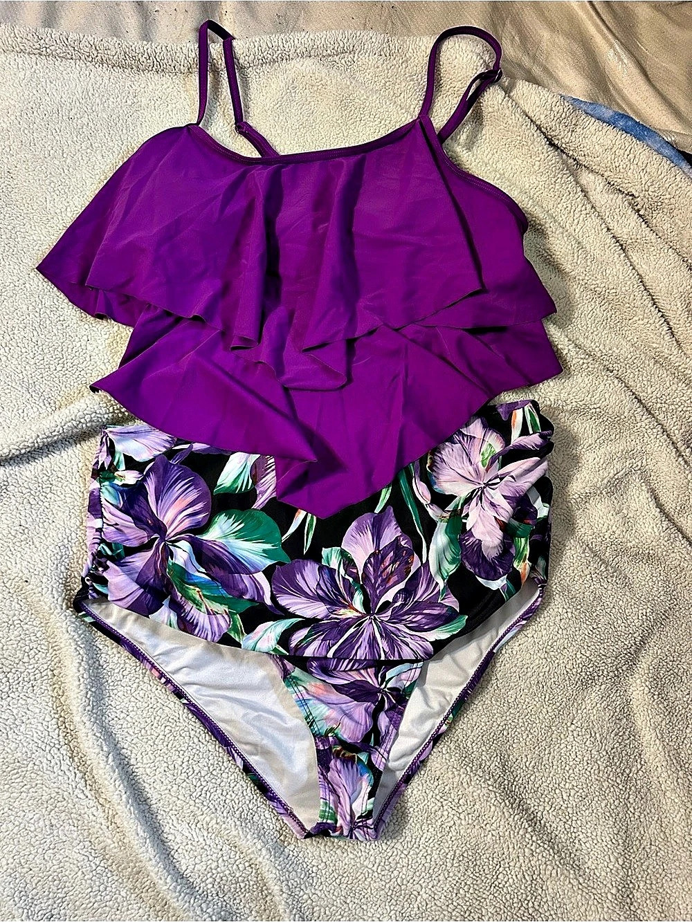 Purple Floral Ruffle two-Piece Swimsuit